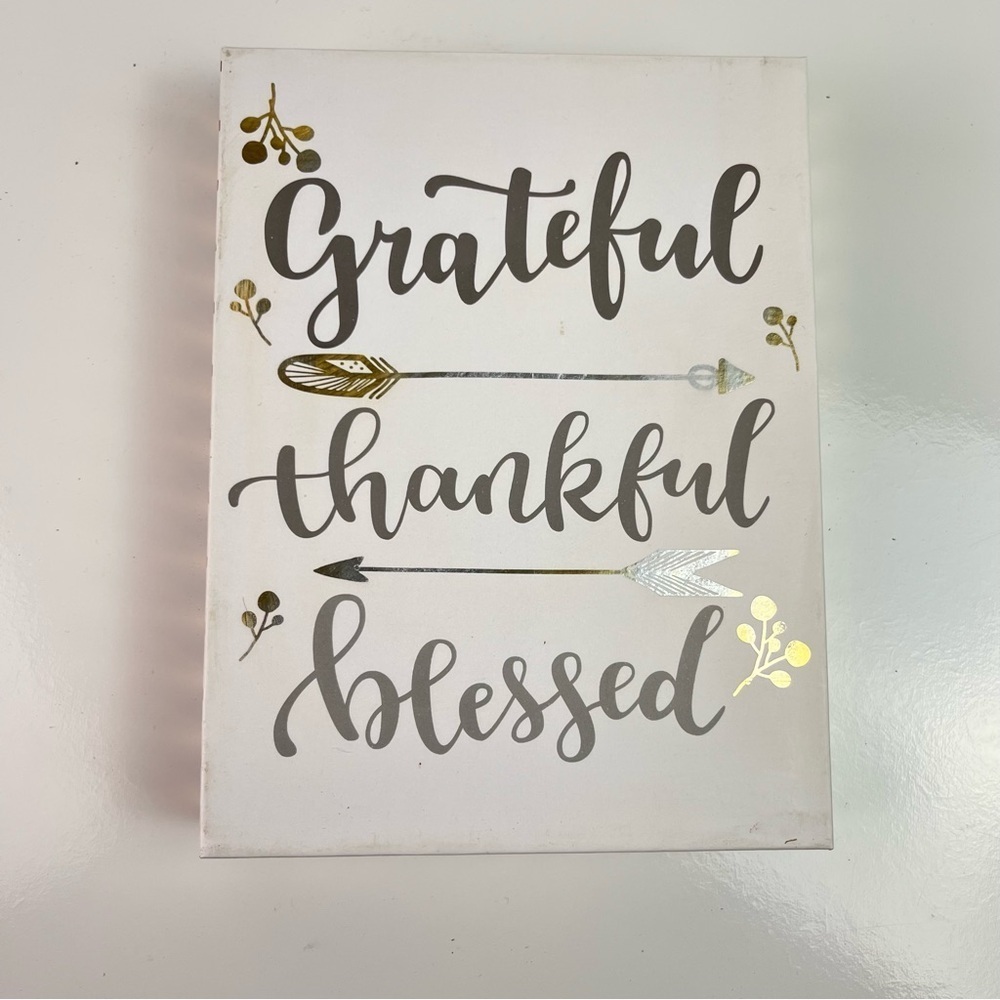 Grateful Thankful Blessed Art Box Decor Sign Gold Silver Arrow Stripe Design